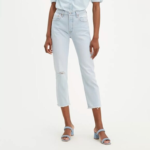 NWT Levi's 501 Straight Leg High Waisted Light Blue Cropped Denim Jeans Size 26 - Picture 1 of 9
